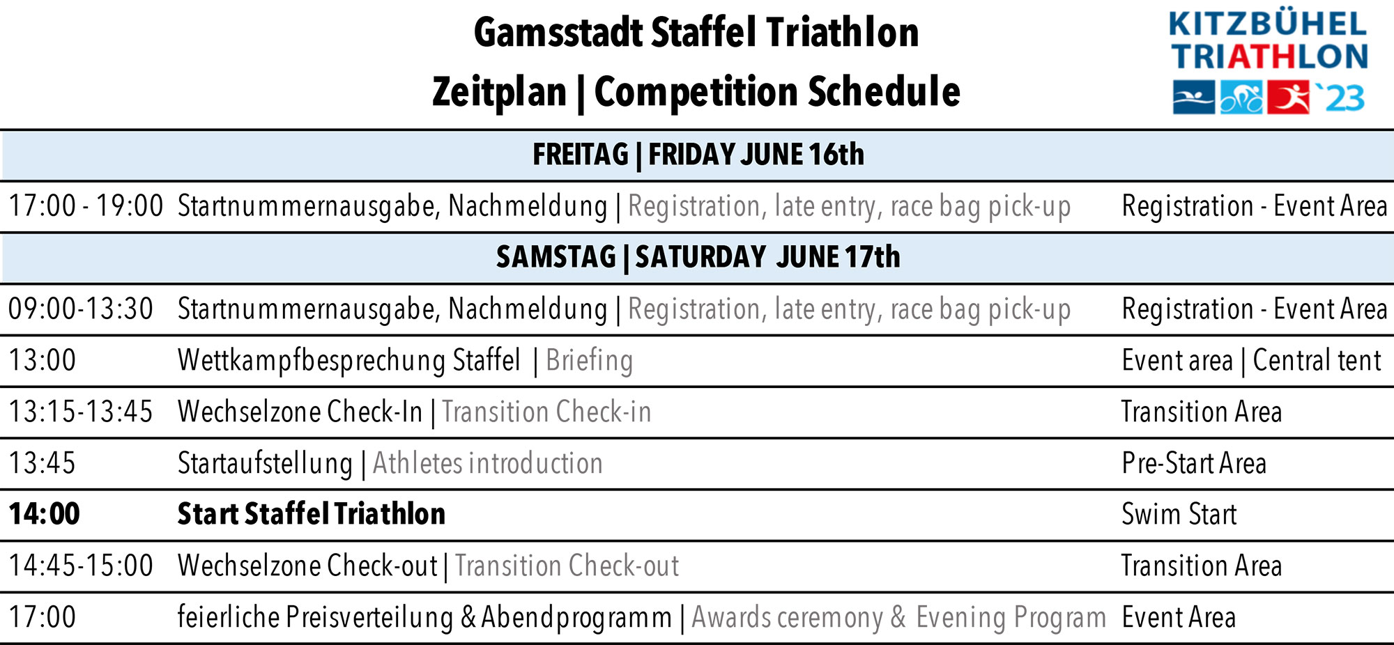time schedule team triathlon
