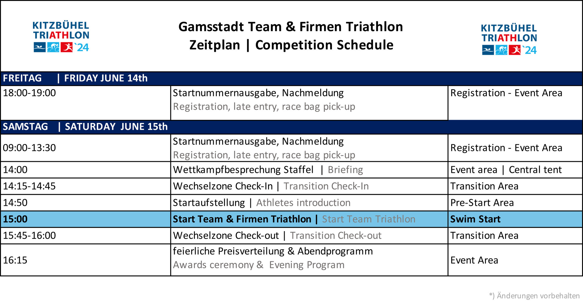 time schedule team triathlon